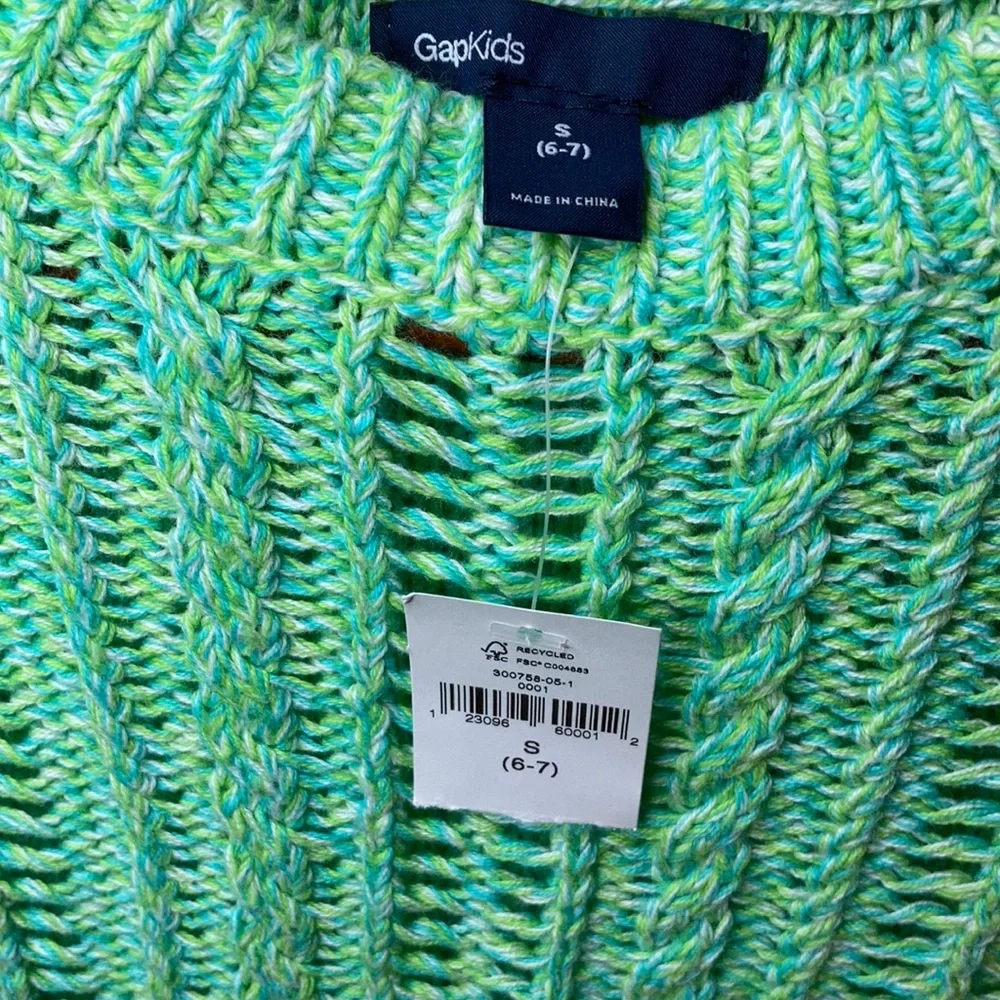Gap Kids Crew Neck Knit Sweater NWT Girls Small 6-7 Teal Green